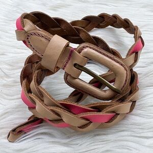 3 FOR $15 Gap Braided Leather Skinny Belt Tan Brown Hot Pink Small Y2K 2010s